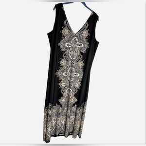 Liz Lange black and brown maxi dress paisley‎ V-neck Sleeveless 3x Elegant Boho